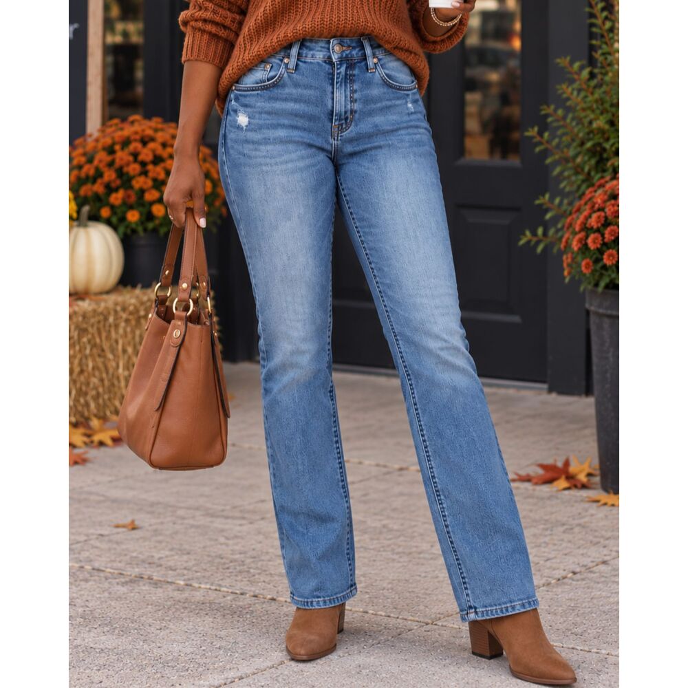 Silver Jeans Suki Straight Leg Mid Rise Distressed Stretch Denim Jeans W29 L31